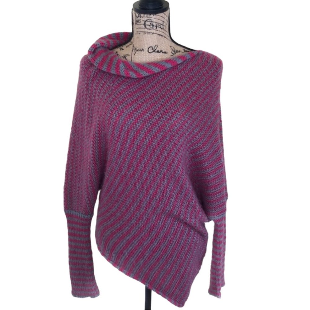 WOODEN SHIPS Pink/Gray Stripe Asymmetrical Sweater